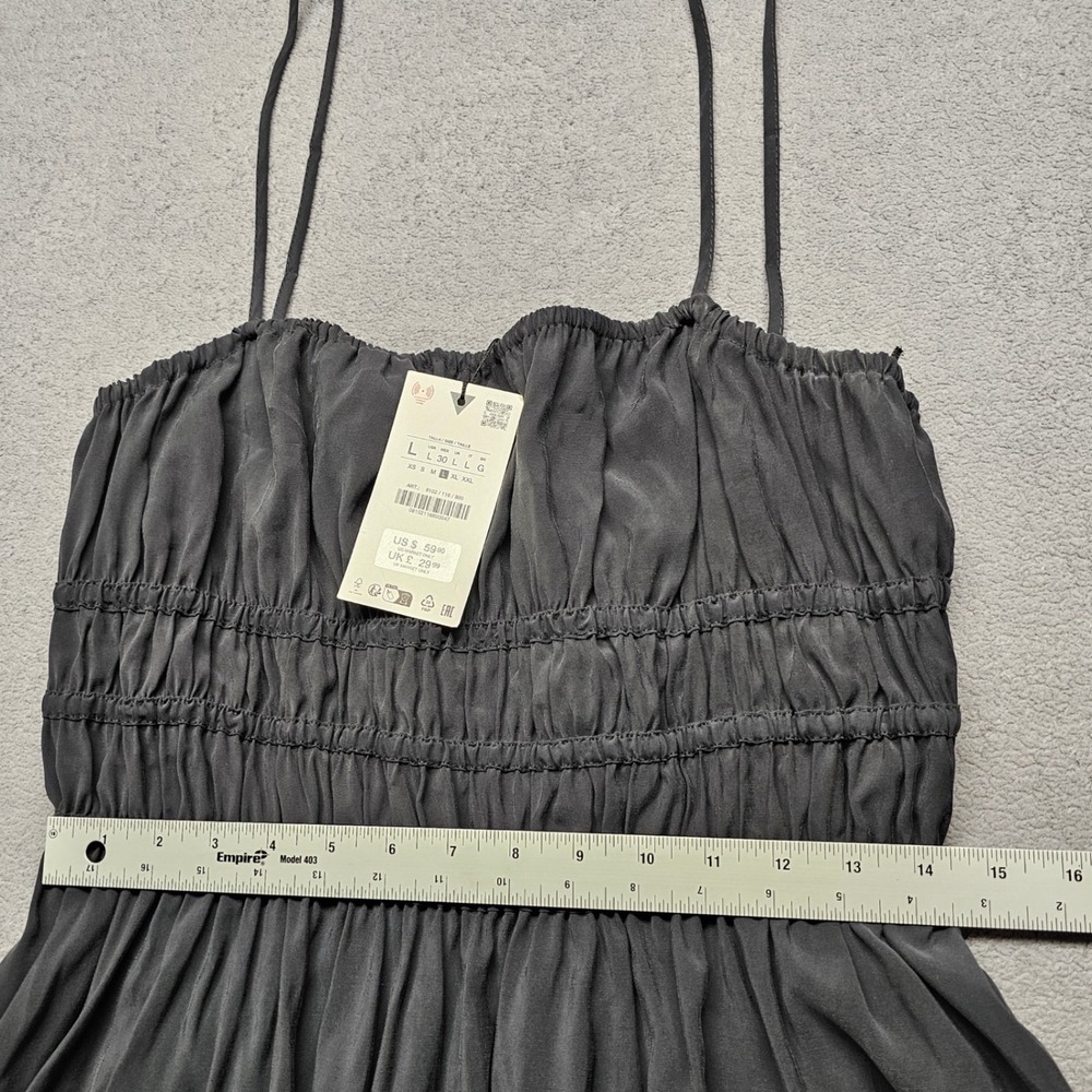 Zara Maxi Dress Womens Large Black Adjustable Straps Smocked Wasit Evening Party - Picture 3 of 8